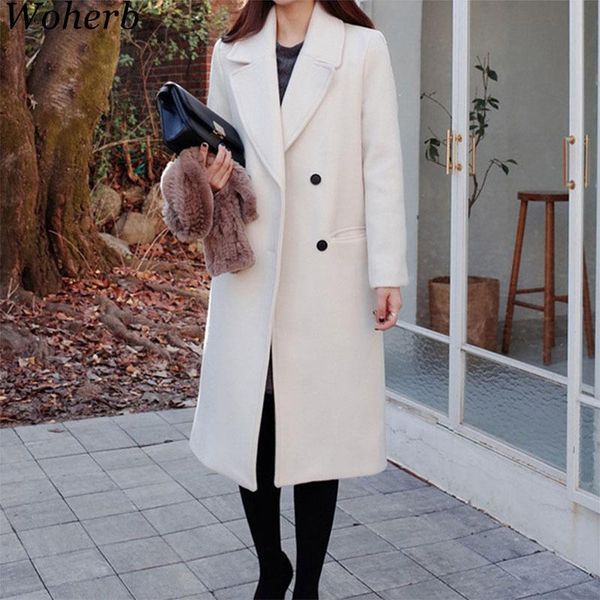 

winter autumn long coat women elegant double breasted jacket korean loose outwear ladies casual white coats femme 20610, Black