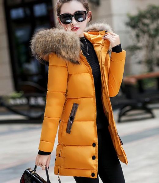 

womens winter warm down coat faux fur hooded parka puffer jacket long overcoat female outerwear, Black