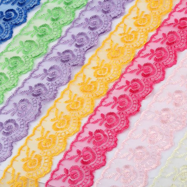 

diy embroidered 45mm lace fabric ribbon tape 10 yards lace trim sewing decoration beautiful white, Pink;blue