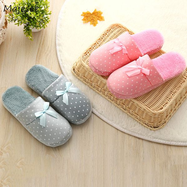 Winter Slippers Women Sweet Bow Simple Printed Korean Style Womens Bedroom Slipper Non Slip Leisure Shoes Flat With Chic Female Moon Boots Chukka