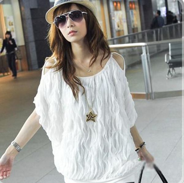 

womens strap t-shirt off shoulder wave blouse white