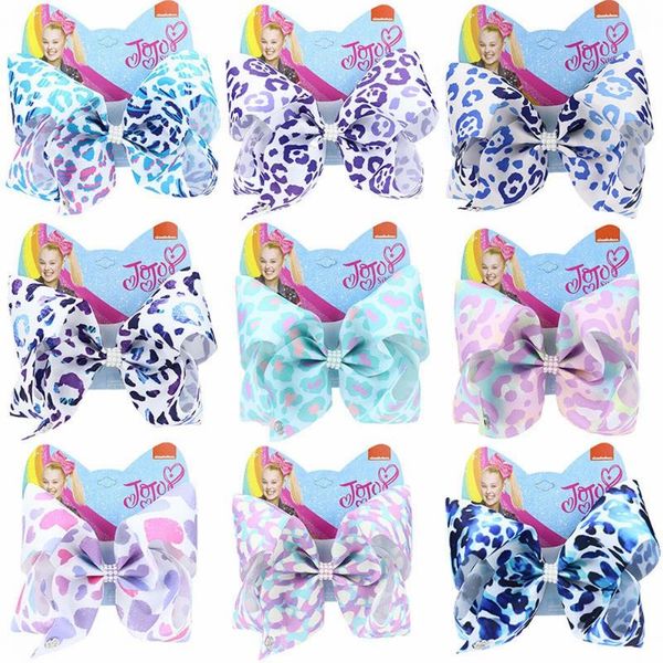 

leopard printed 8" jojo siwa bows hairgrips ribbon bow-knot hairpin girls fashion hair clip party hair accessories for kids, Slivery;white