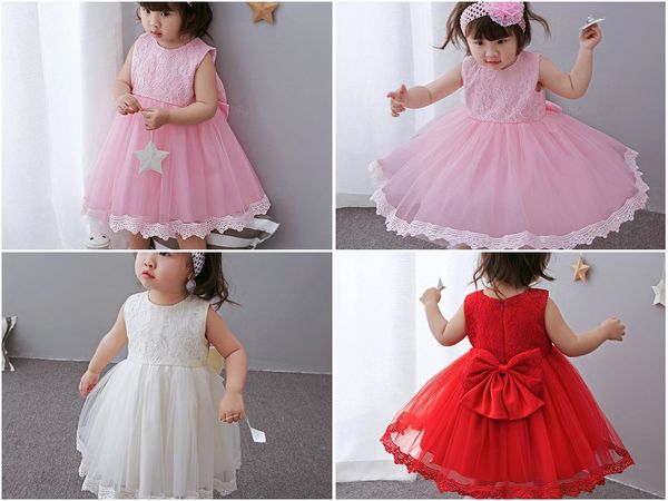 

4 colors christmas baby girls big bow lace princess christening dresses kids birthday gift month baptism wedding dress halloween costumes, Red;yellow