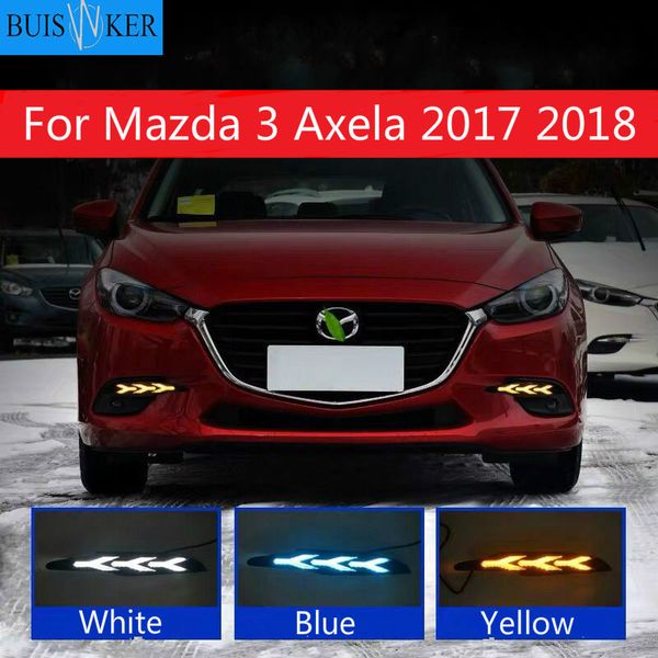

car 1pair for 3 axela 2020 2020 drl led daytime running light fog lamp with yellow flowing turning signal light