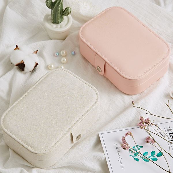 

korean style earrings plate protable leather jewelry storage box dressing table drawer ring showcase pink cosmetics organizer