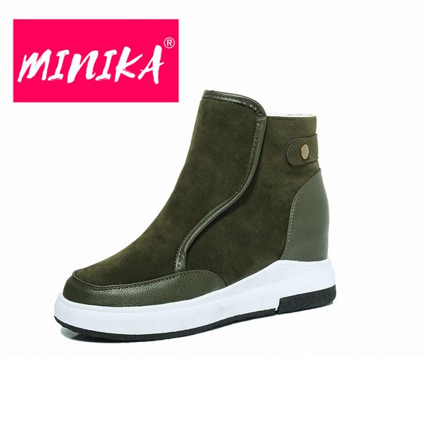 

minika fashion zip warm soft fur plush snow ladies boots casual waterproof no-slip damping high heel platform ankle shoes woman, Black