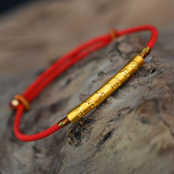 

tibetan buddhism 990 silver sterling six words bracelet lucky red wax string handmade amulet jewelry, Golden;silver