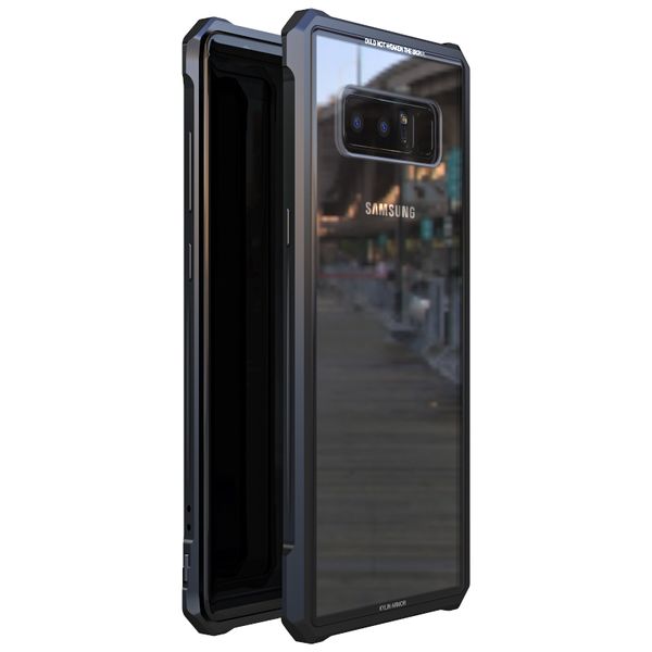 

luxury for samsung galaxy note8 note9 case aluminum metal frame bumper and transparent tempered glass back cover funda
