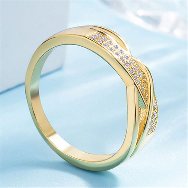 

wish hot selling new creative ribbon type 18k gold plated diamond ring популярное в европе и америке женское обручальное кольцо, Golden;silver