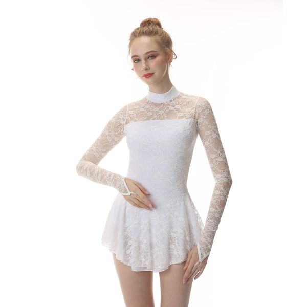 

white figure skating dress ice skating skirt long-sleeved spandex, Black;red
