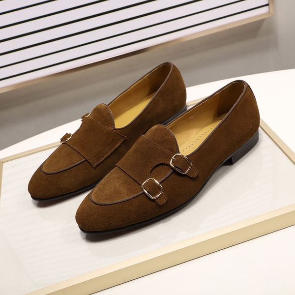 

tlemen wedding party casual slip on shoes black brown green monk strap men dress shoes leather