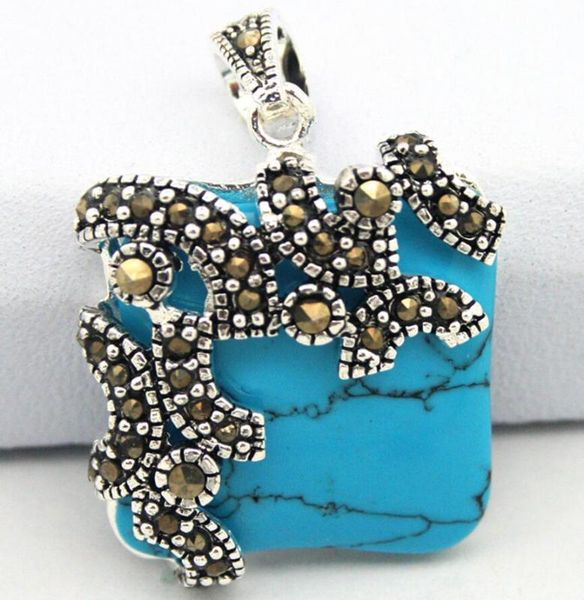 

925 sterling silver & marcasite inlay natural turquoise pendant 20*20mm