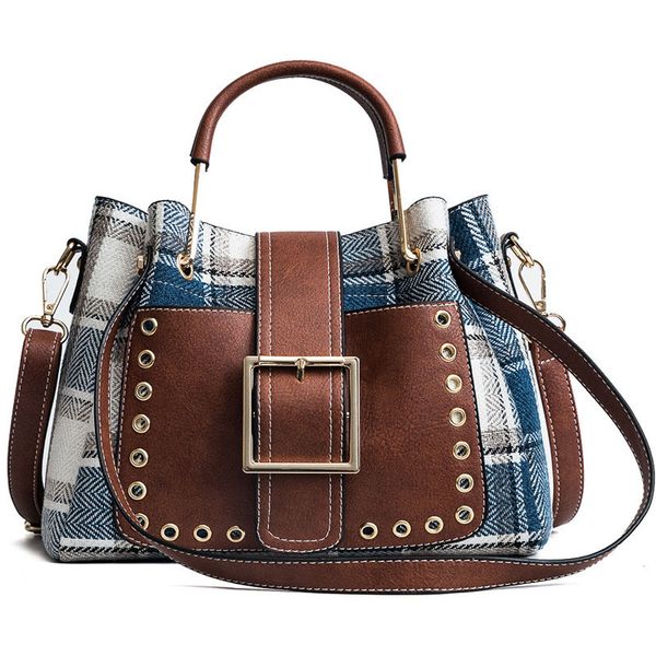 

2019 высокое качество кожа pu женщин сумка сумки плеча wool plaid сумки большой емкости металла топ-ручка сумка sac a главный