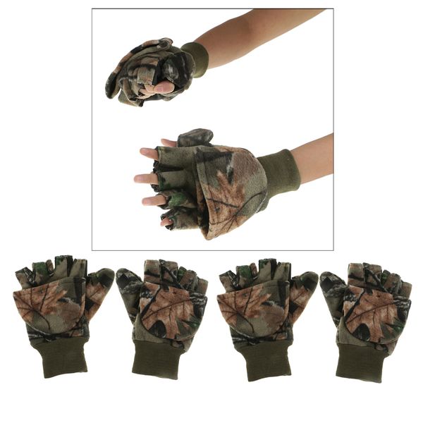 

2 pairs winter fishing gloves anti slip warm camo cycling hunting gloves, Black