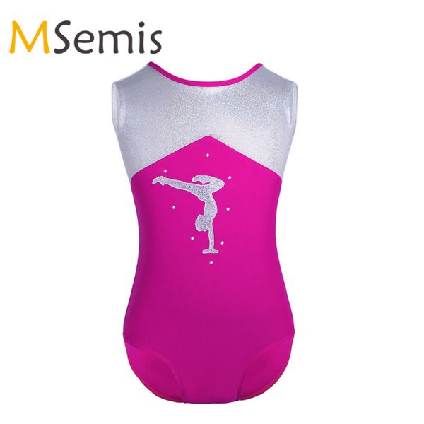 

kids girls swimsuit for gymnastics one piece children's swimmsuit leotard bodysuit sleeveless glittery splice dance jumpsuit