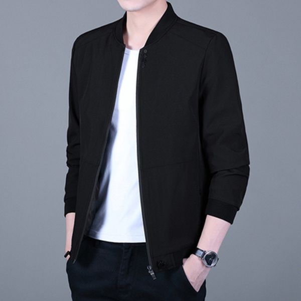 

new outerwear men's spring and autumn korean slim fit casual solid color baseball suit fashion mock neck jacket top, Black;brown