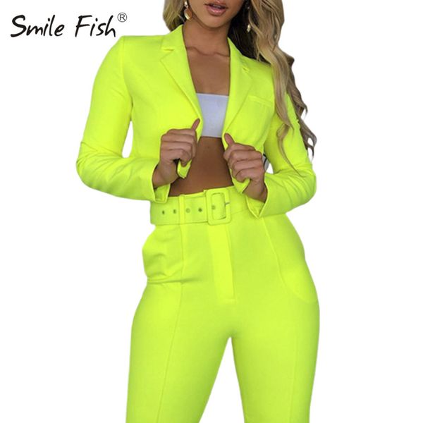 

femininas outfits 2 pieces sets fashion women short blazers long pant sets long sleeve office lady blazer neon streetwear gv618, White;black