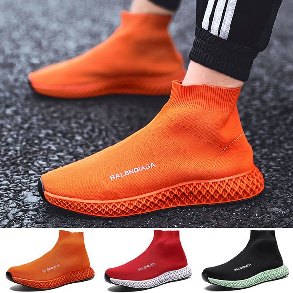 

men sneakers knit sock shoes man sport shoes breathable walking, Black