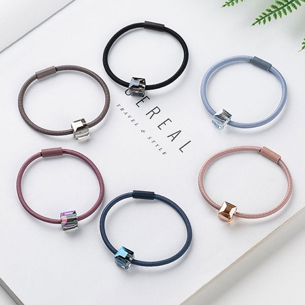 

korean girl simple headwear solid crystal elastic hair bands women fashion sweet headdress hair accessories wholesale