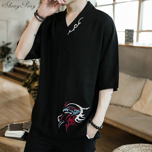 

chinese shirt 2019 new summer embroidery tangsuit wushu male clothes vintage style traditional chinese clothing for men g189, Red