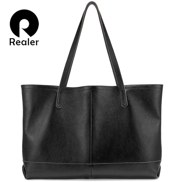 

realer women bag genuine leather handbag female large tote bag black handbag ladies big shoulder minimalist simple composite