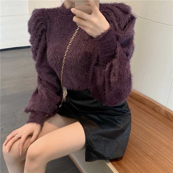 

recommend bling shinny puff sleeve sweater women pullover knitted slim designer style pull femme jersey mujer, White;black