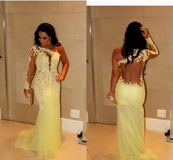 

vestidos де феста платье 2019 новый сексуальный одно плечо вечерние платья прозрачный кружева с длинными рукавами желтый тюль русалка вечерн, Black;red