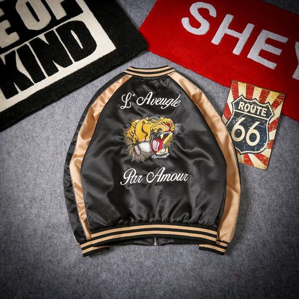 

embroidery tiger bomber jacket men jacket streetwear hip hop baseball jacket us size s-xxl, Black;brown