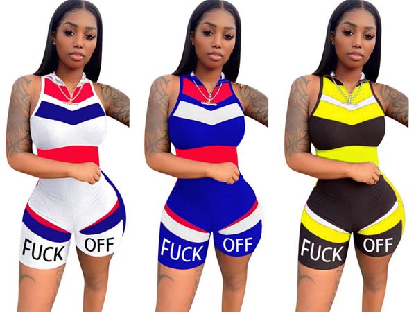 

new 2020 women summer short jumpsuit rompers womens jumpsuit summer bodycon bodysuit hooded jumpsuit casual sports short gym clothes #40, Black;white
