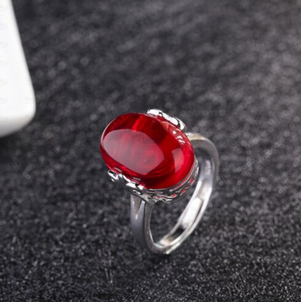 

504 open index finger retro red corundum green ring tide, Slivery;golden