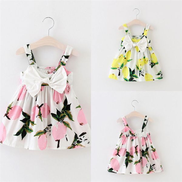 

lemon print cute baby girls bowknot summer floral dress sundress clothes 0-3y, Red;yellow