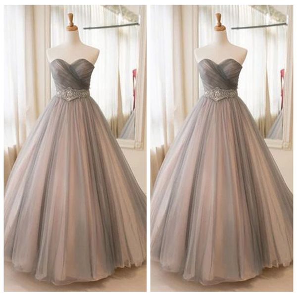 

attractive strapless gray prom dresses heavy beaded waist decoration lace evening dresses a line tulle evening gowns for formal party, Black;red