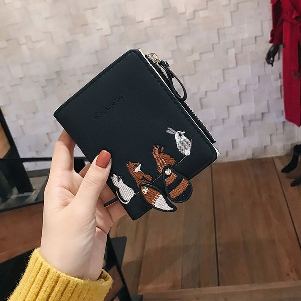 

fashion women wallet lovely cartoon animals small coin zipper purse card package lady phone pocket card holder carteras, Red;black