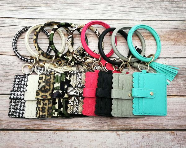 

leopard snake leather pu leather key ring bracelet and mini clutch faux leather tassel camouflage bracelet with credit card wallet wallet