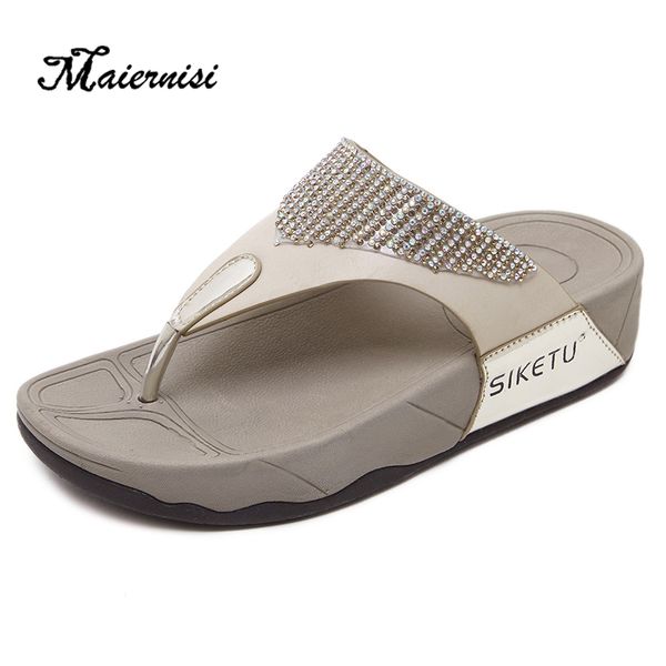 

maiernisi women slippers fashion casual flip flops summer beach shoes breathable sandals refreshing slippes crystal ladies, Black