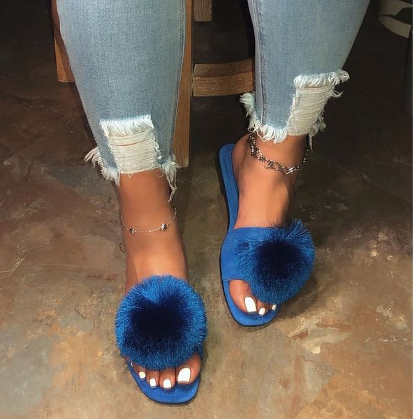 

2020 new ladies slippers slippers handmade roman style fashion open toe furry beautiful colors indoor and outdoor, Black