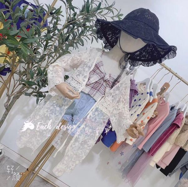 

2020 korean style fashion girls lace coat full sleeve summer girls coat 2-7t f150, Blue;gray