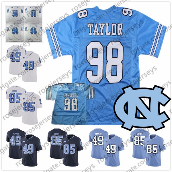 

NCAA North Carolina Tar Heels #49 Julius Peppers 98 Lawrence Taylor 85 Eric Ebron Blue White 2019 UNC Retired Vintage Football Jersey 4XL