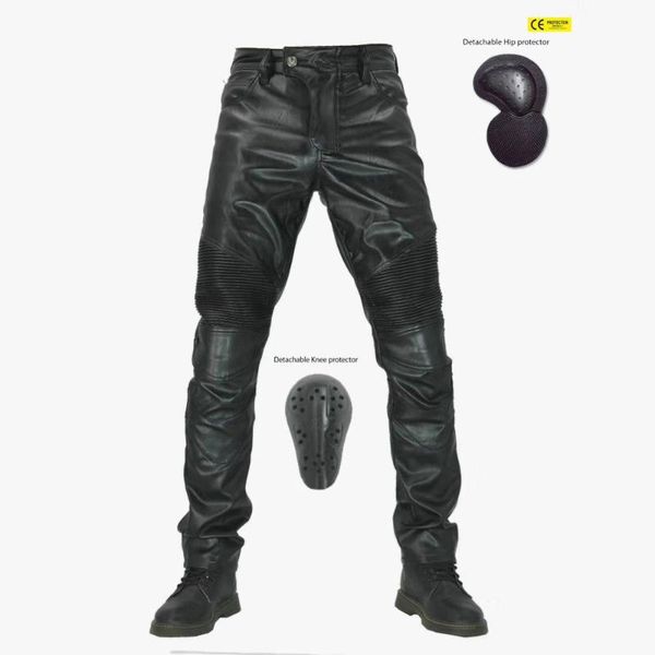 

new arrival pu leather men's stylish riding jeans biker slim casual pants with protector