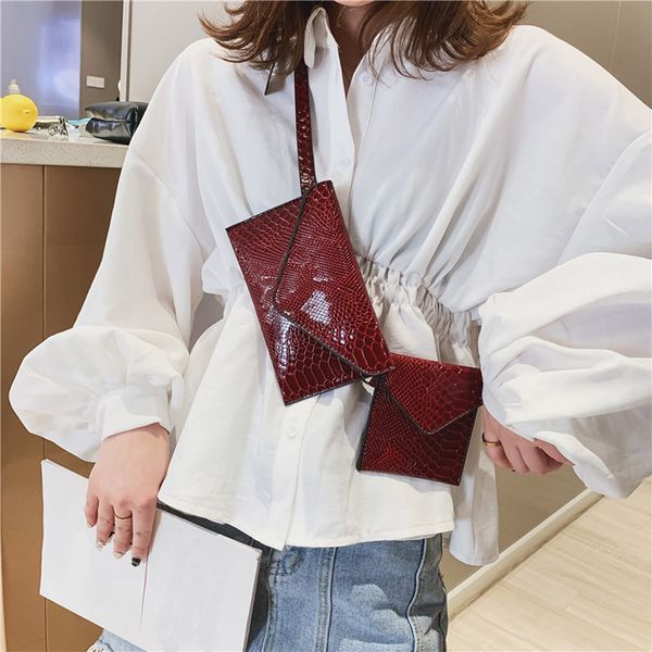 

2pcs women's outdoor hasp alligator pattern messenger bag chest bag waist