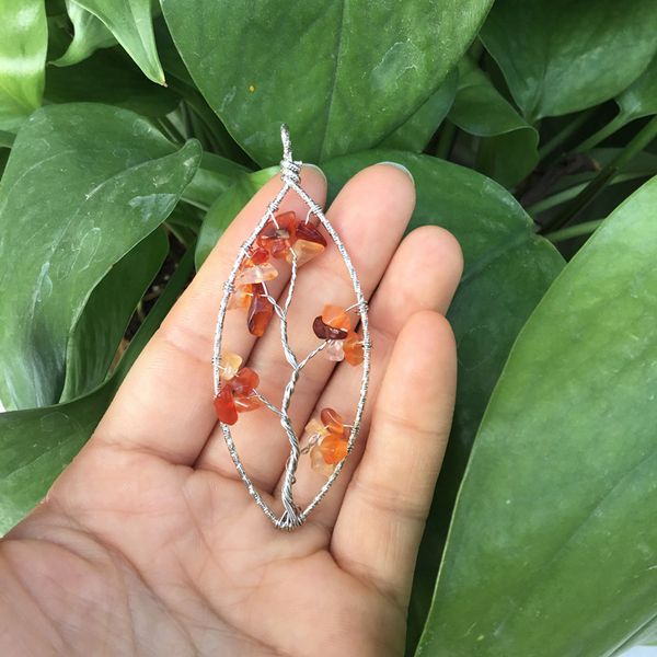 

handmadetumbled stone tree of life pendant wire wrapped healing chakra necklace jewelry, Blue;slivery