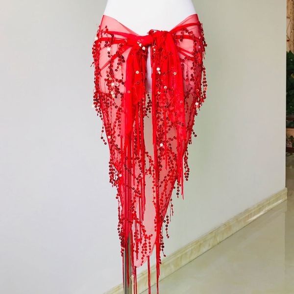 

belly dance female waist chain women bellydance hip scarf uniforms hip triangle towel wipes sequins tassel waist belt, Black;red