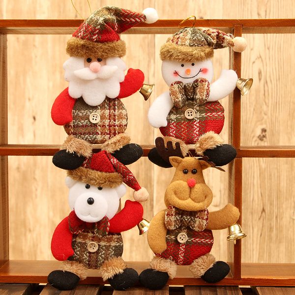 

christmas tree ornament small pendant checked cloth doll old man snowman elk little bear hanging decor ornaments