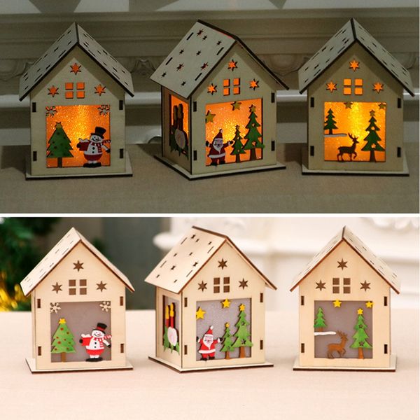 

new fashion christmas festival decoration christmas tree hanging ornaments led light wood house holiday decor xmas gift