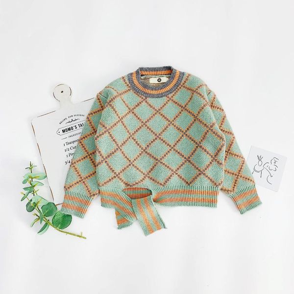 

2019 autumn new arrival baby girls fashion rhombus sweaters kids knitted sweaters, Blue