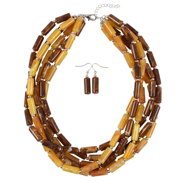 

multilayer neckalce earring sets european and american two-color cylindrical handmade necklace exaggerated african style jewelry, Silver