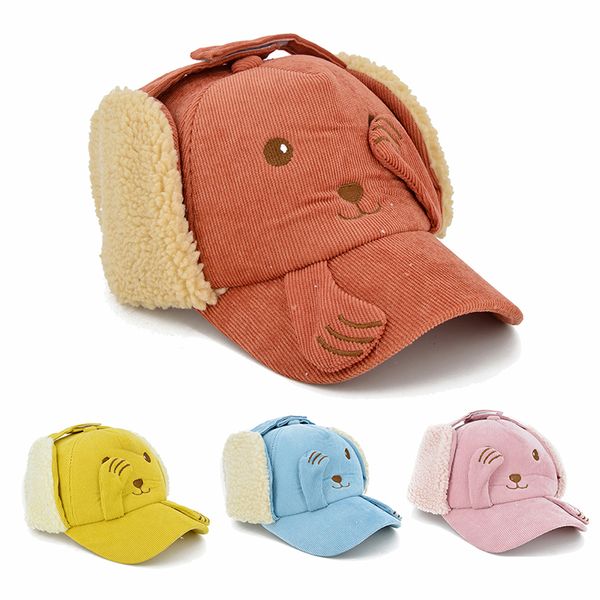 

cartoon dog baby hat with ears winter warm kids baseball cap bonnet adjustable baby girl boy hat children toddler cap, Yellow