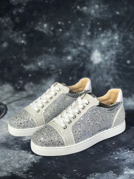 

элегантный младший strass silver glitter red bottom кроссовки женщины, мужчины роскошная rhinestone вскользь walking с коробкой, мешок для п, Black