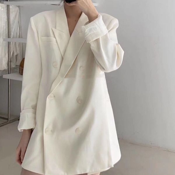 

ewq] 2020 spring summer new arrivals notched collar full sleeve solid pattern pockets button women office lady coat ay74200s, White;black