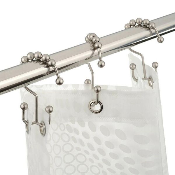 

2019 bathroom hooks shower curtain ring double hooks set glide stainless steel bathroom roller 12 pcs